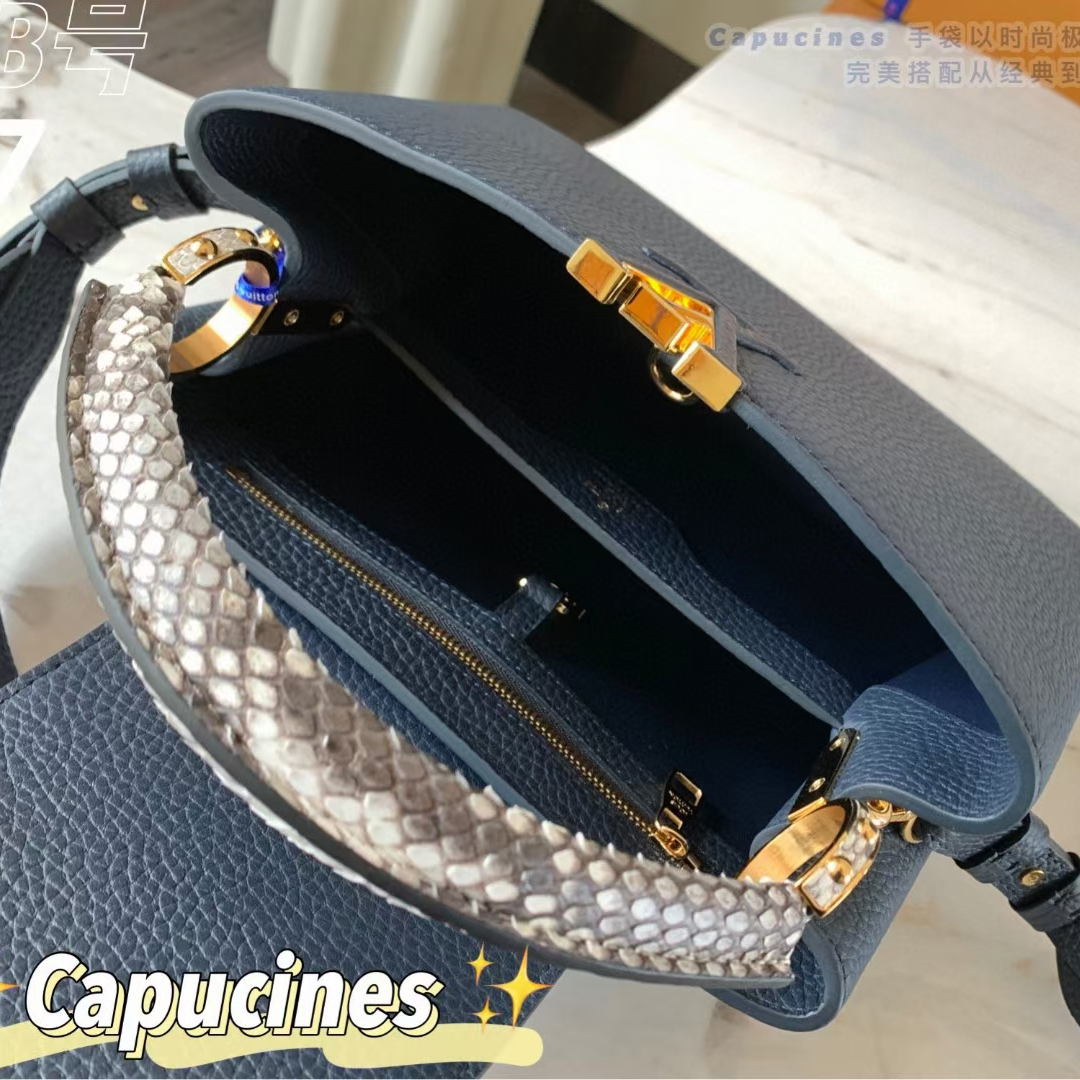 Louis Vuitton CAPUCINES BB Taurillon Leather Bag N80071 Navy Blue